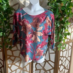 Chico’s Touch of Cashmere Sweater, Vibrant Flower Pattern